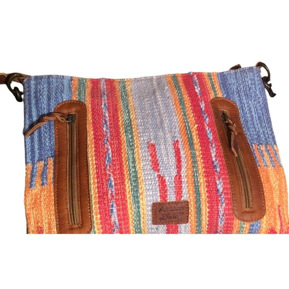 American Darling Bag Woven Fringe Shoulder Bag Floral Leather Strap Multi-Color - Picture 14 of 16